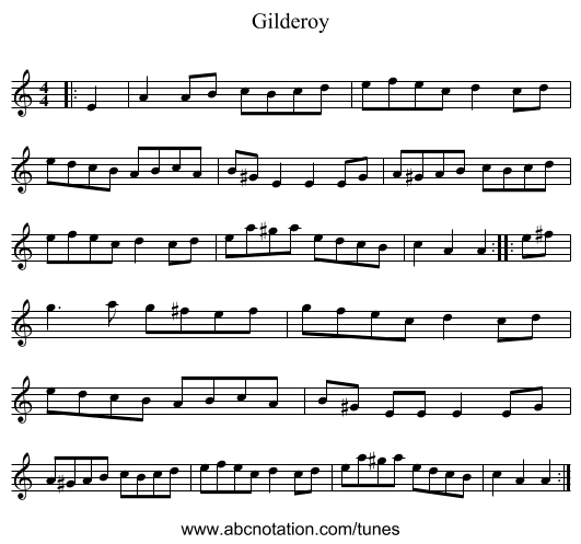 Gilderoy - staff notation