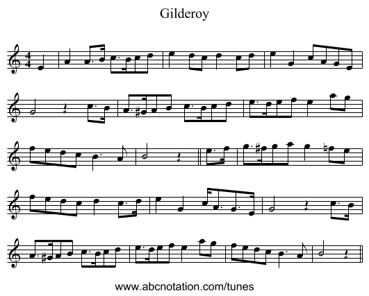 Gilderoy - staff notation
