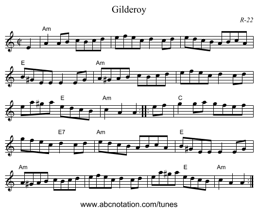 Gilderoy - staff notation