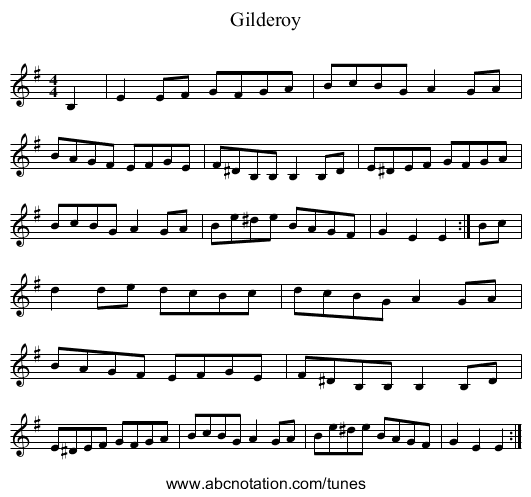 Gilderoy - staff notation