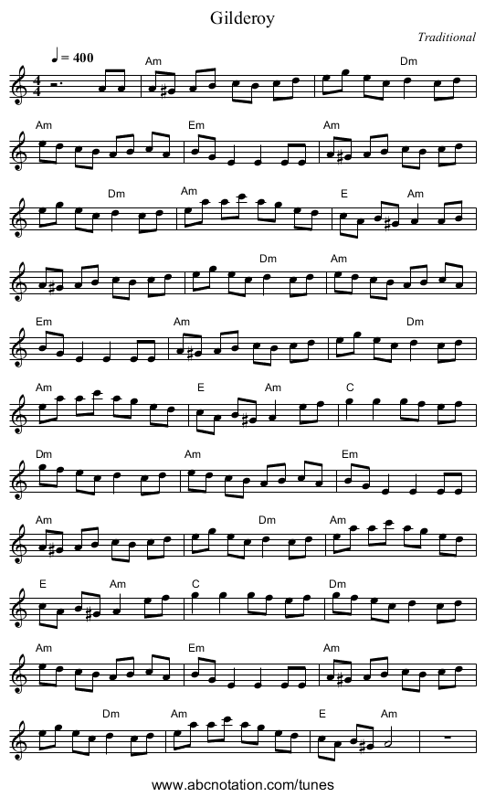Gilderoy - staff notation