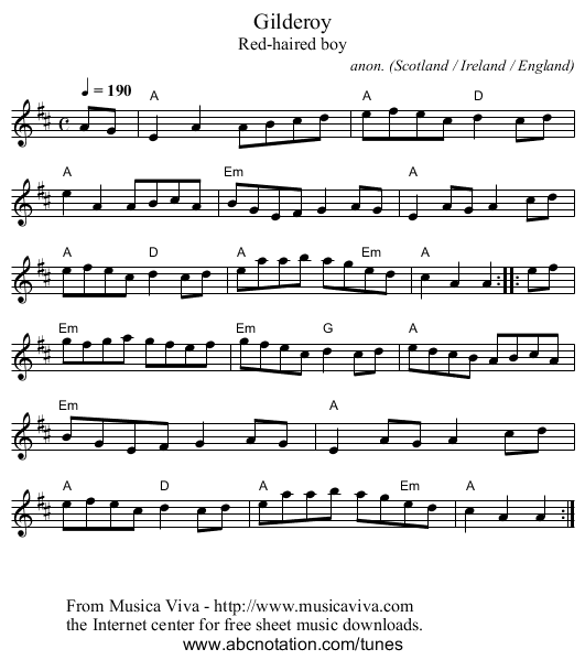 Gilderoy - staff notation
