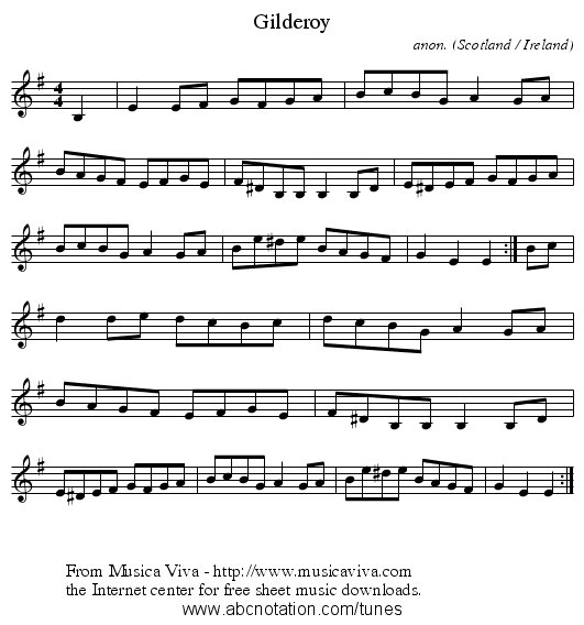Gilderoy - staff notation