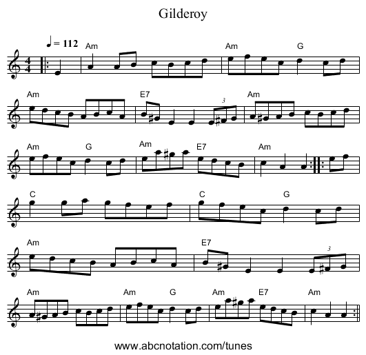 Gilderoy - staff notation