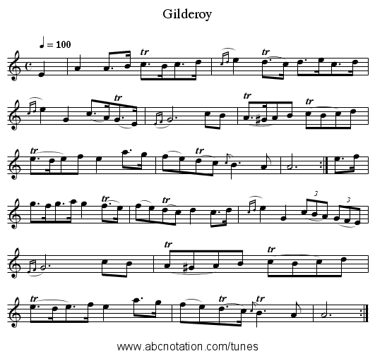 Gilderoy - staff notation