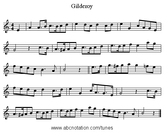 Gilderoy - staff notation