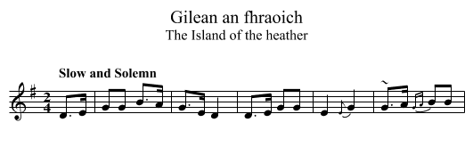 Gilean an fhraoich - staff notation