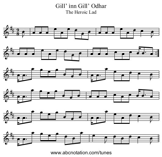 Gill’ ìnn Gill’ Odhar - staff notation