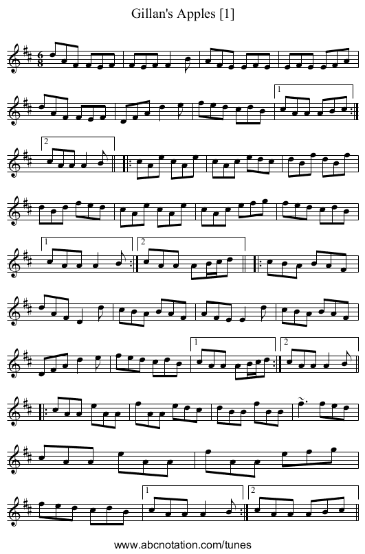 Gillan's Apples [1] - staff notation