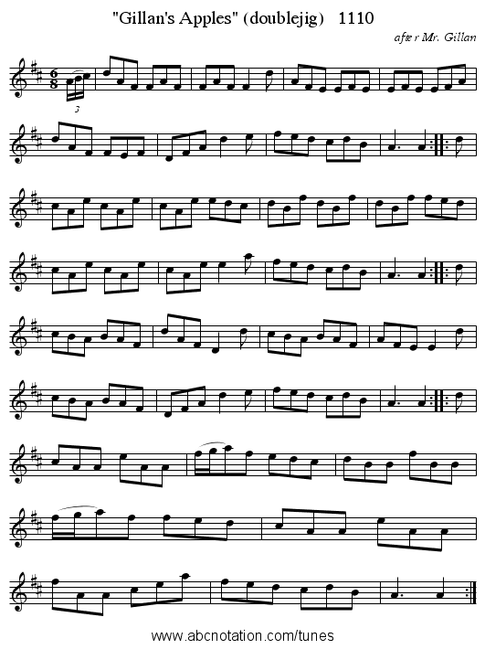 Gillan's Apples (doublejig)   1110 - staff notation