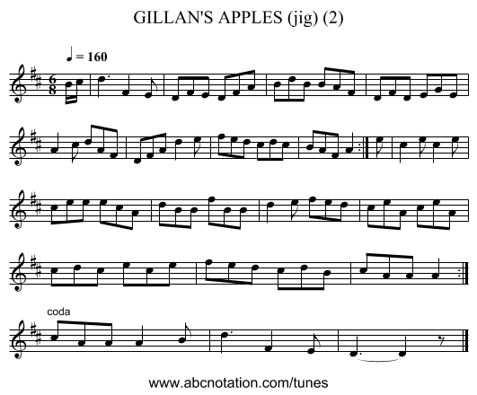 GILLAN'S APPLES (jig) (2) - staff notation