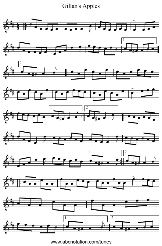 Gillan's Apples - staff notation