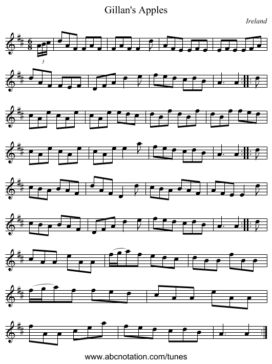 Gillan's Apples - staff notation