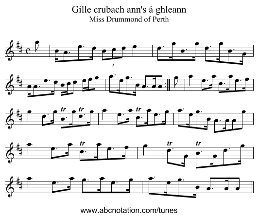 Gille crubach ann's á ghleann - staff notation