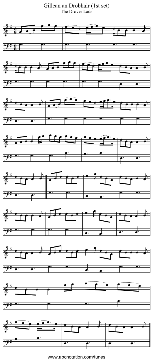 Gillean an Drobhair (1st set) - staff notation