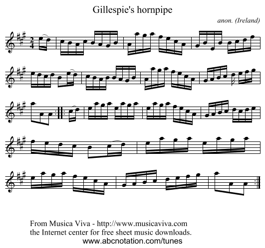 Gillespie's hornpipe - staff notation