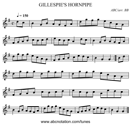 GILLESPIE'S HORNPIPE - staff notation