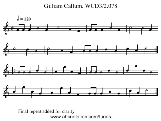 Gilliam Callum. WCD3/2.078 - staff notation