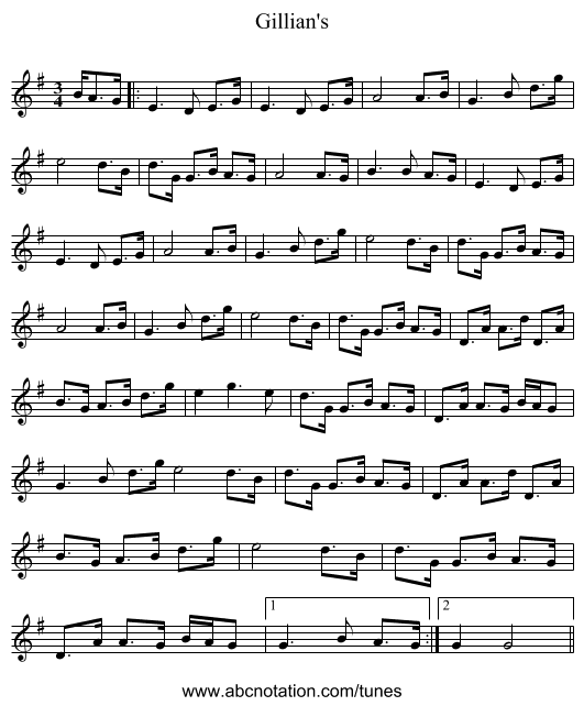 Gillian's - staff notation