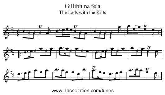 Gillibh na fela - staff notation