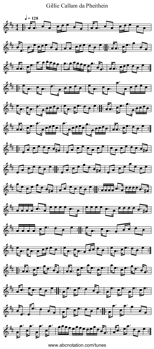 Gillie Callam da Pheithein - staff notation