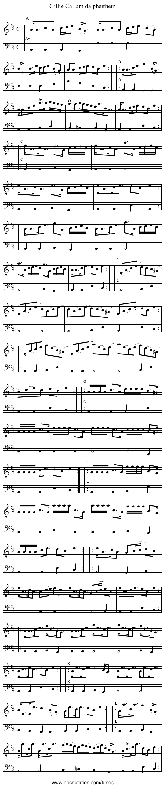 Gillie Callum da pheithein - staff notation