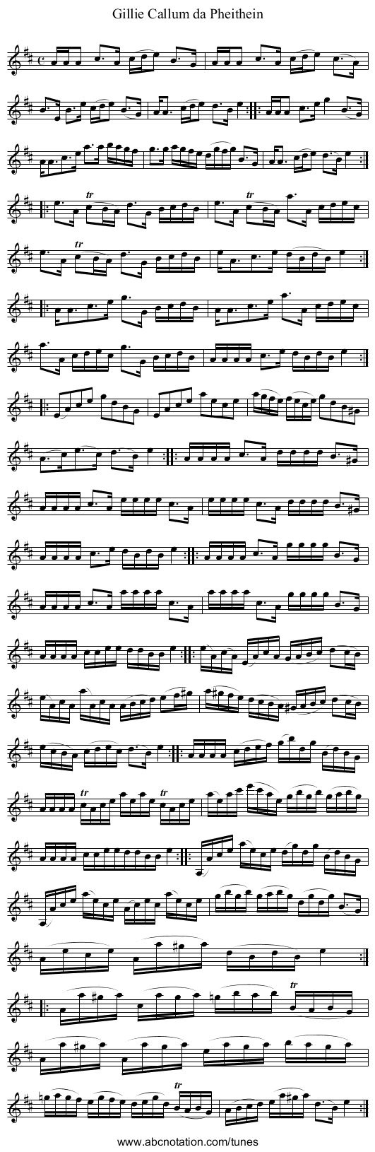 Gillie Callum da Pheithein - staff notation