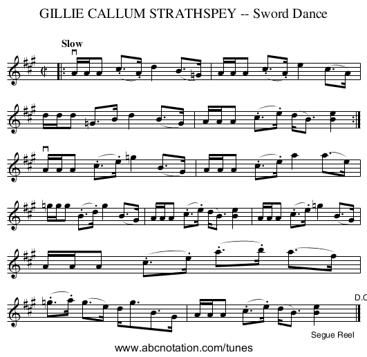 GILLIE CALLUM STRATHSPEY -- Sword Dance - staff notation