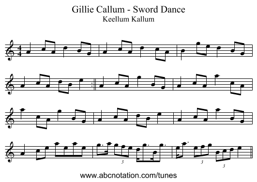 Gillie Callum - Sword Dance - staff notation