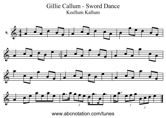 Gillie Callum - Sword Dance - staff notation