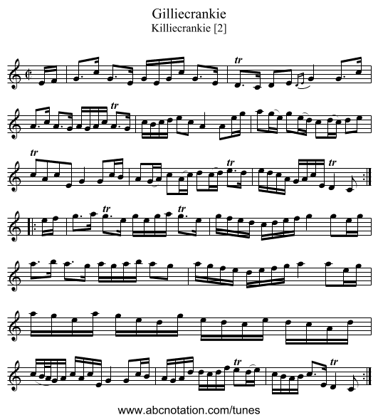 Gilliecrankie - staff notation