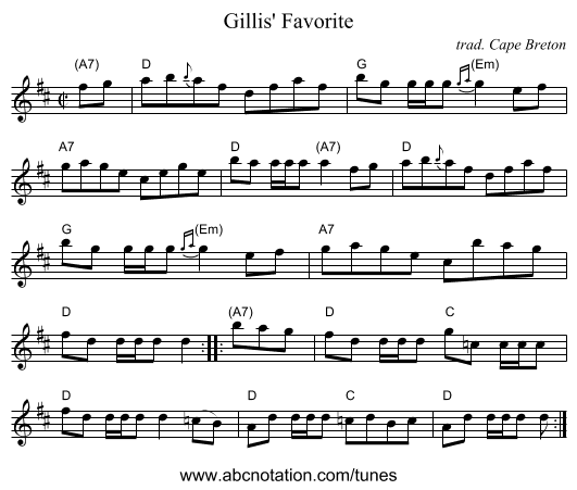Gillis' Favorite - staff notation
