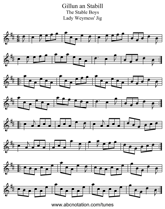 Gillun an Stabill - staff notation