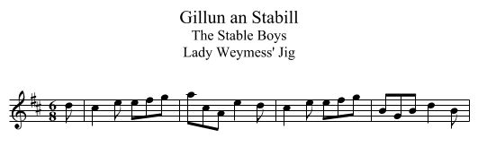 Gillun an Stabill - staff notation