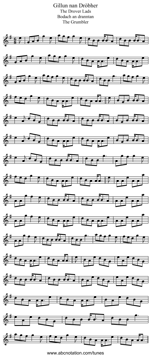 Gillun nan Dròbher - staff notation