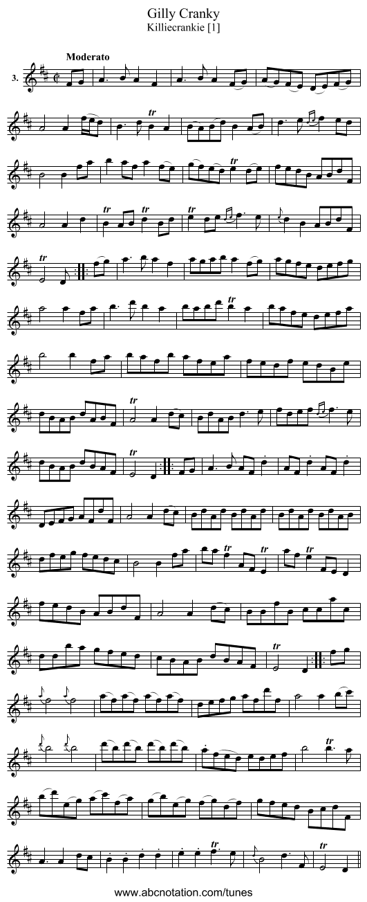 Gilly Cranky - staff notation