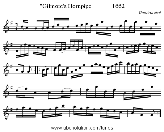 Gilmore's Hornpipe            1662 - staff notation