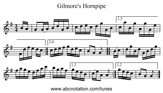 Gilmore's Hornpipe - staff notation
