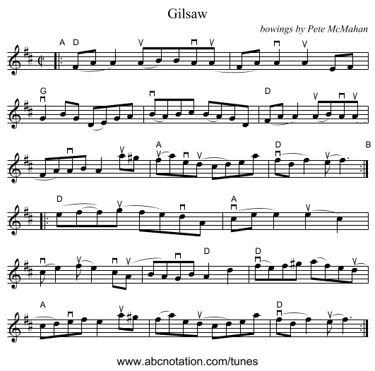 Gilsaw - staff notation