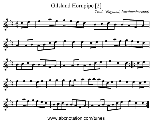 Gilsland Hornpipe [2] - staff notation