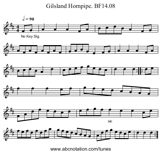 Gilsland Hornpipe. BF14.08 - staff notation