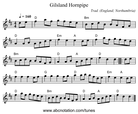 Gilsland Hornpipe - staff notation