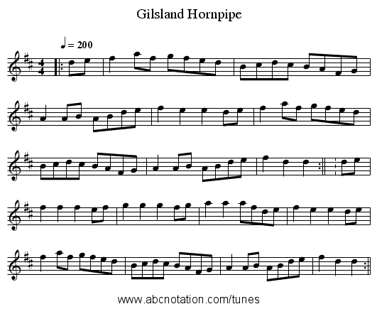Gilsland Hornpipe - staff notation