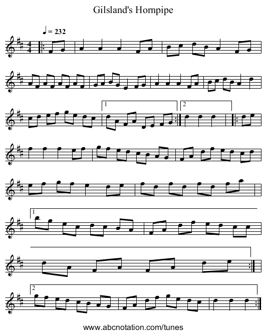 Gilsland's Hornpipe - staff notation