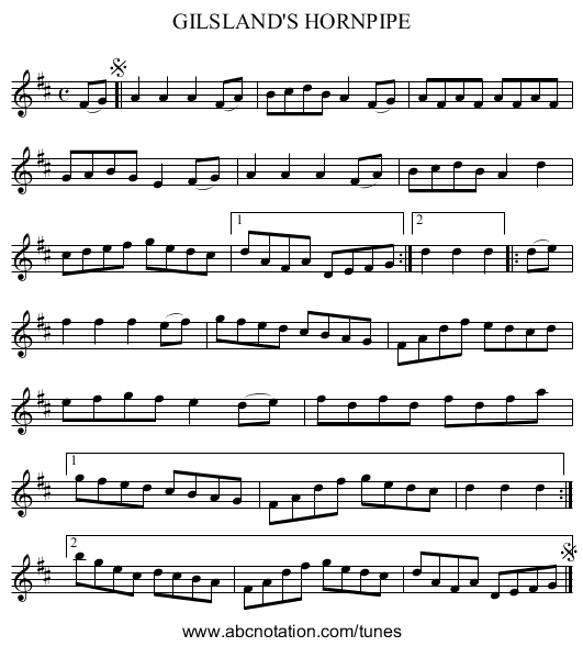 GILSLAND'S HORNPIPE - staff notation