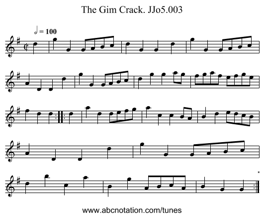 Gim Crack. JJo5.003, The - staff notation