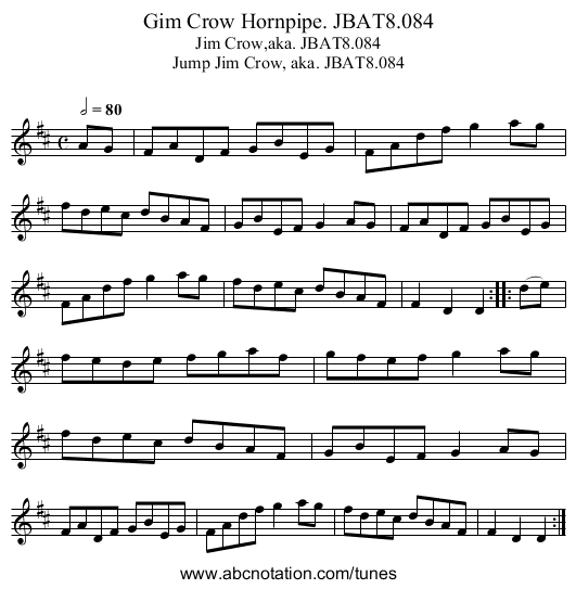 Gim Crow Hornpipe. JBAT8.084 - staff notation