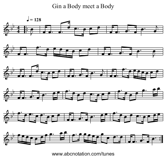 Gin a Body meet a Body - staff notation