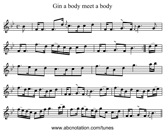 Gin a body meet a body - staff notation