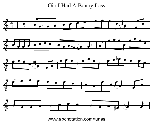 Gin I Had A Bonny Lass - staff notation